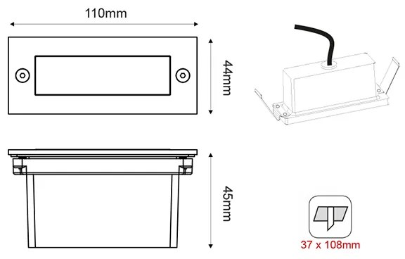 LED STEP LUMINAIRE 110X44 NM 2W 3000K 90Lm 230V IP54 RA80 - PAS230NMP - 3000K - PAS230NMP