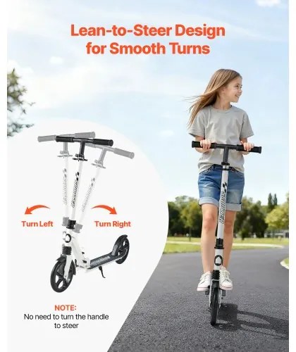 VEVOR Kick Scooter for Kids Ages 8+, Teens &amp; Adults, 2-Wheel Toddler Scooter with Adjustable Height Handlebar, Wide Anti-Slip Deck, Foldable Lightweight for Boys &amp; Girls up to 99.8 kg, White + Black