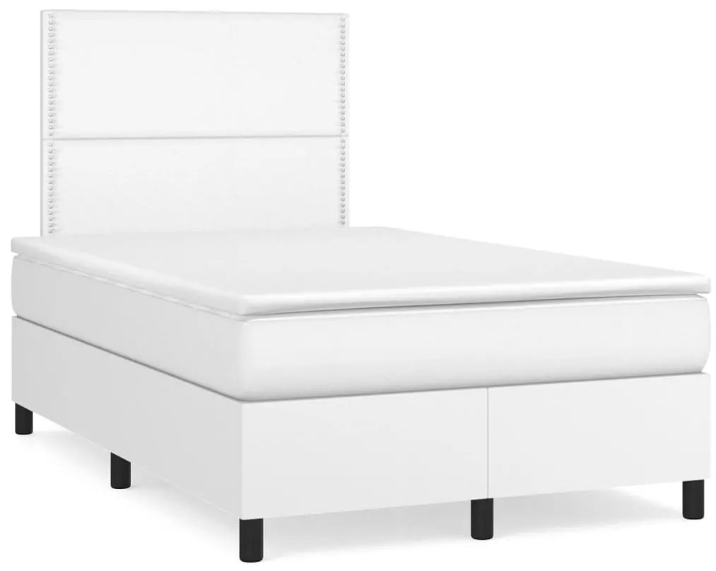 Κρεβάτι Boxspring με Στρώμα &amp; LED Λευκό 120x190 εκ. Συνθ. Δέρμα - Λευκό