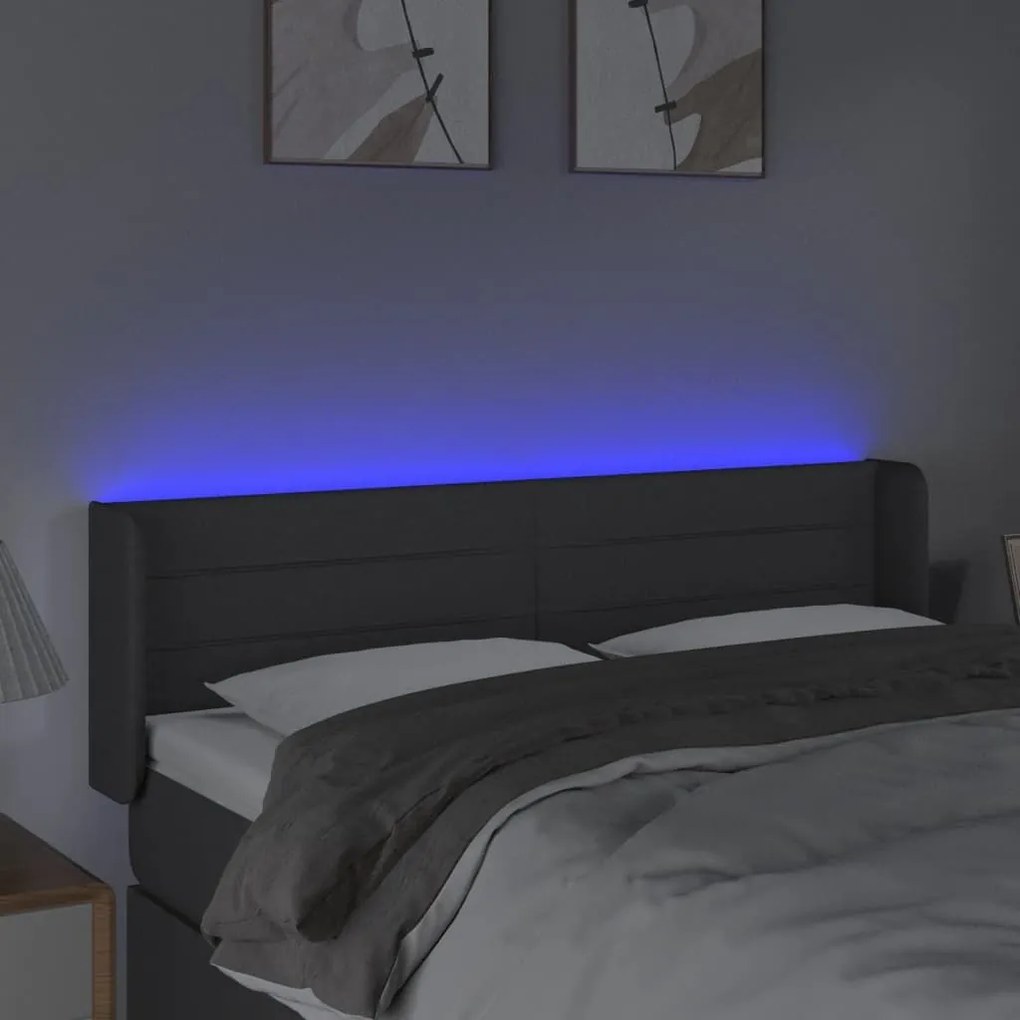 Κεφαλάρι Κρεβατιού LED Σκούρο Γκρι 147x16x78/88 εκ. Υφασμάτινο - Γκρι