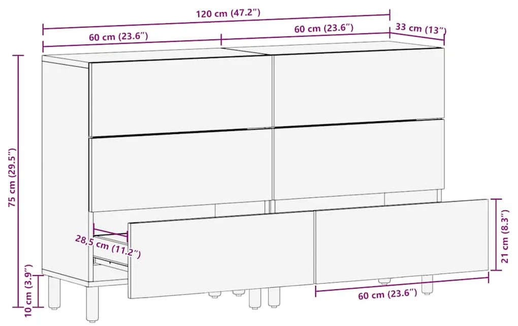 Sideboards 2 τεμάχια καφέ 60x33x75 cm μασίφ ξύλο Mango - Καφέ