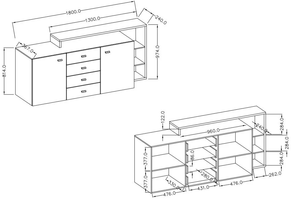 Μπουφές Bron Plus-Φυσικό σκούρο-Ανθρακί