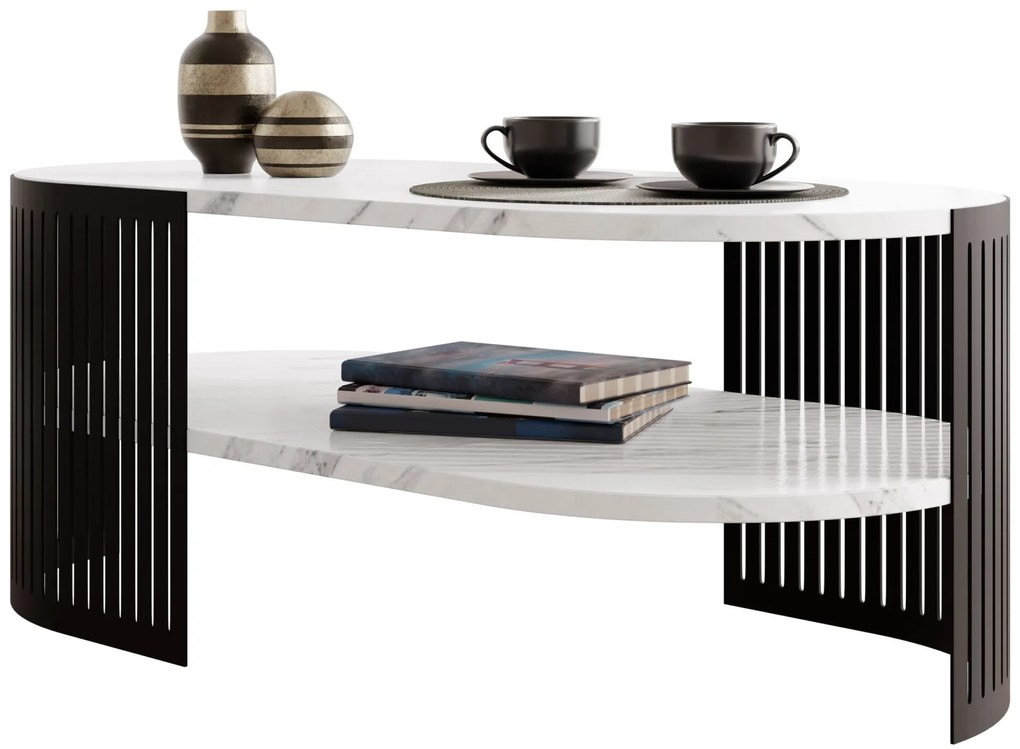 Τραπεζάκι σαλονιού Fikoli I-Leuko Marmaro - 100.00Χ50.00Χ40.00cm