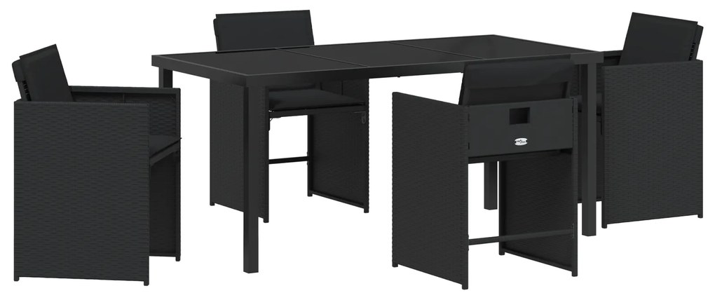 vidaXL Set 5 Τεμαχίων Έπιπλα Κήπου με Μαξιλάρια Μαύρο Πολυ Ρατάν
