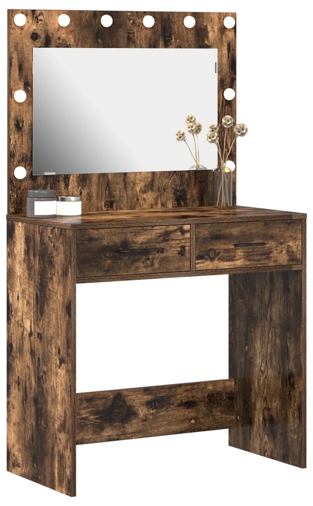 vidaXL Dressing Table με LED Φώτα Καπνιστού Δρυός 78.5x41x135 cm