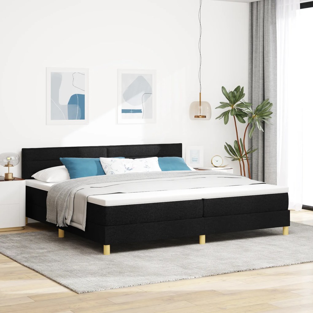 vidaXL Κρεβάτι Box Spring με Στρώμα Μαύρο 200x200 cm Ύφασμα