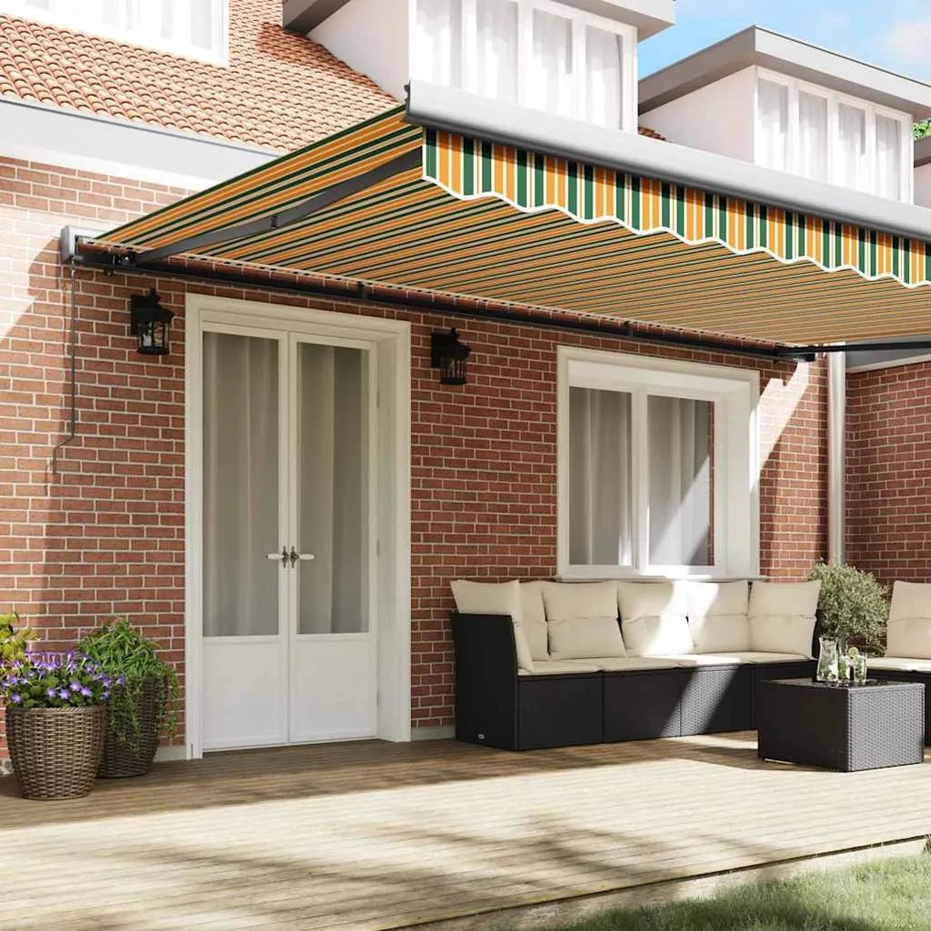 vidaXL Χειροκίνητη Ανα retractable Ανοιχτή Σκίαση Πράσινη και Κίτρινη 500 x 300 εκ