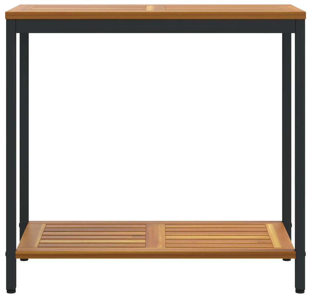 vidaXL Εξωτερικό Τραπέζι Φυσικό & Μπλέ 35x80x75 εκ. Σταθερό Ξύλο και Χάλυβας