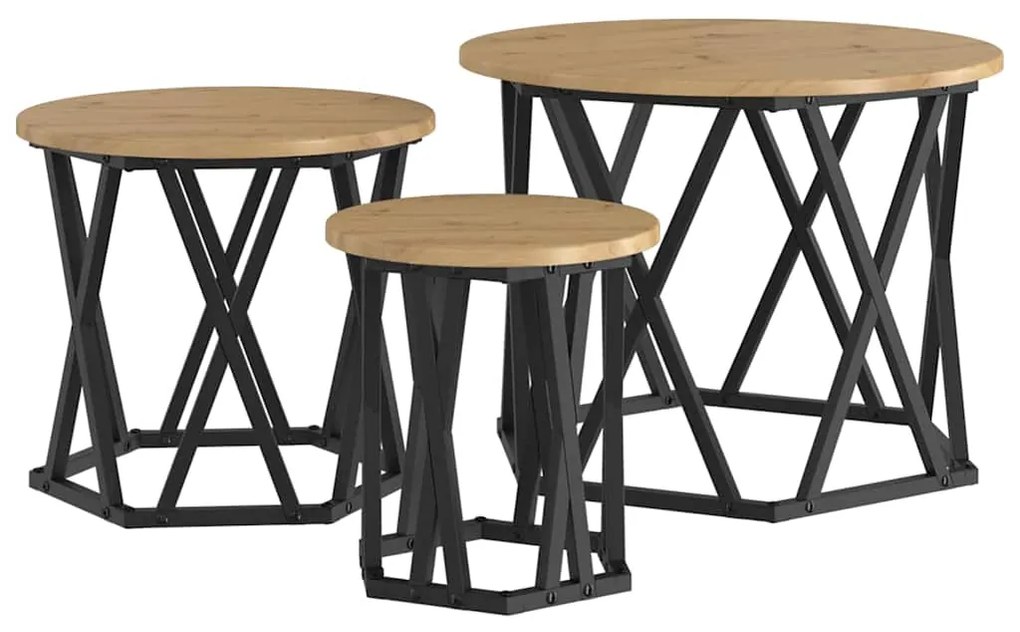 vidaXL Κομοδίνο Μονάδας 3 pcs Artisan Oak Μηχανισμένο ξύλο και ατσάλι