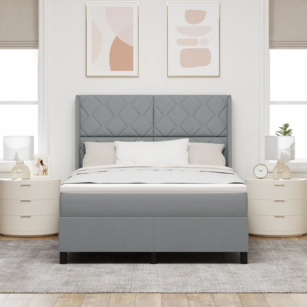 vidaXL Κρεβάτι Box Spring με Στρώμα & LED Φωτισμό Γκρι 160x200 εκ. Ύφασμα
