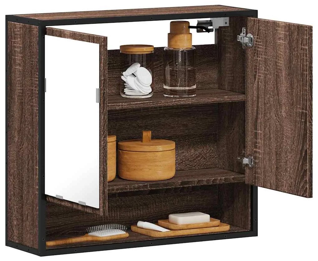 ντουλάπι καθρέφτη μπάνιου καφέ δρυς 65x20x60 cm