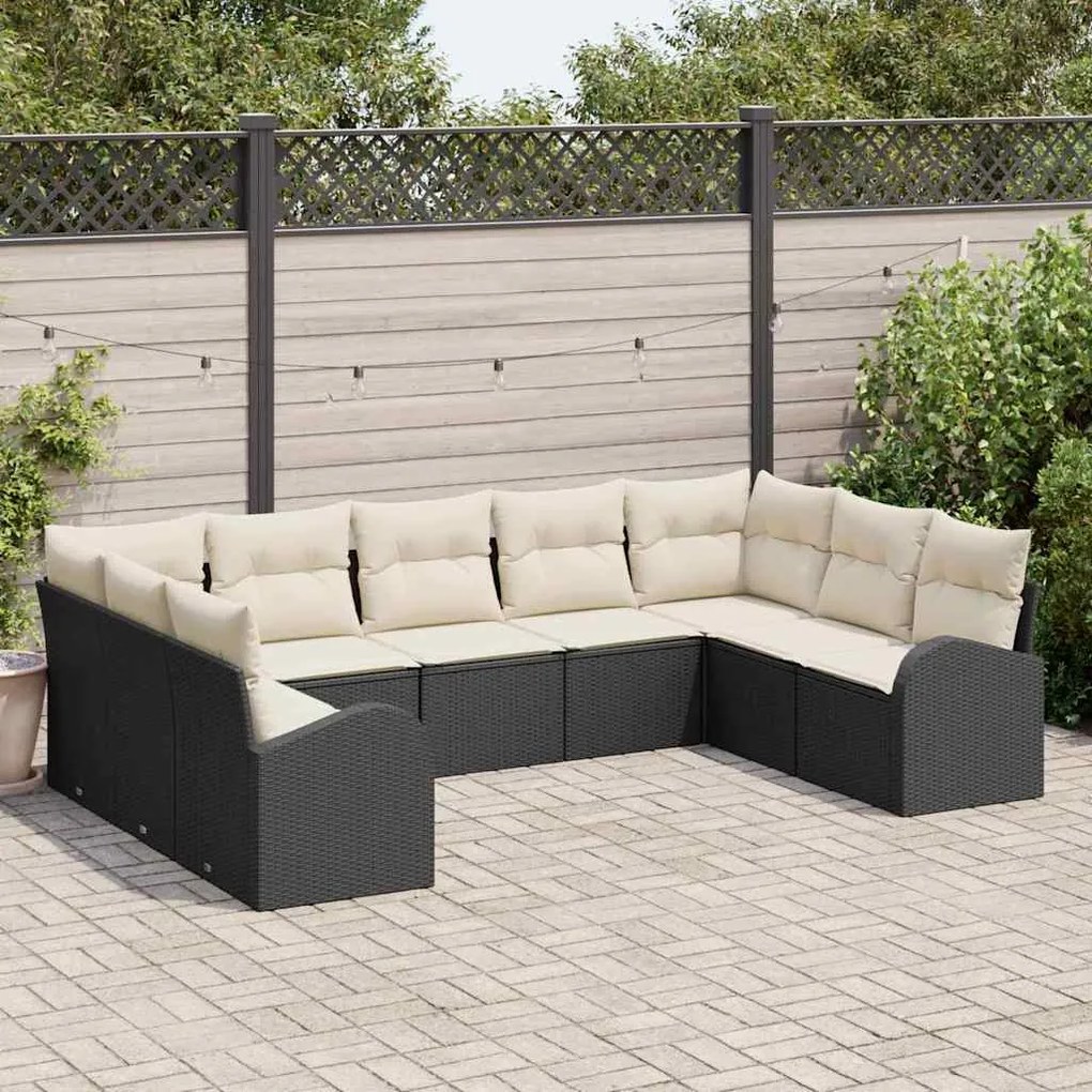 vidaXL Σετ Καναπέ Κήπου με μαξιλάρι 9 pcs Μαύρος, λευκός Πολυ ράταν