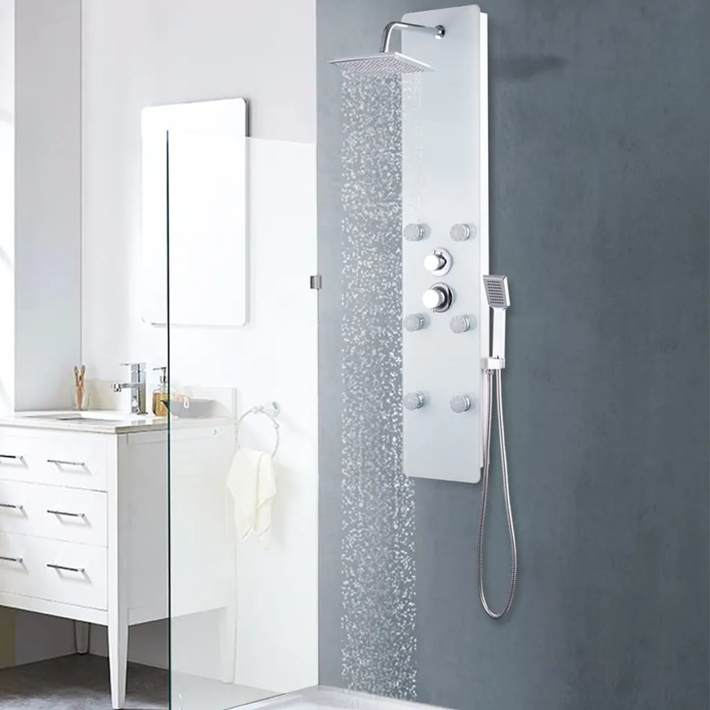 vidaXL Στήλη Ντους Υδρομασάζ Λευκή 25 x 44,6 x 130 εκ. από Γυαλί