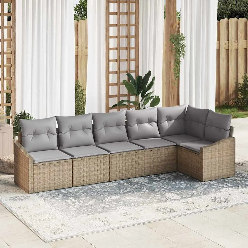 vidaXL Σέτ φαγητού για κήπο με μαξιλάρι 6 pcs Μπεζ, Ανοιχτό Γκρι