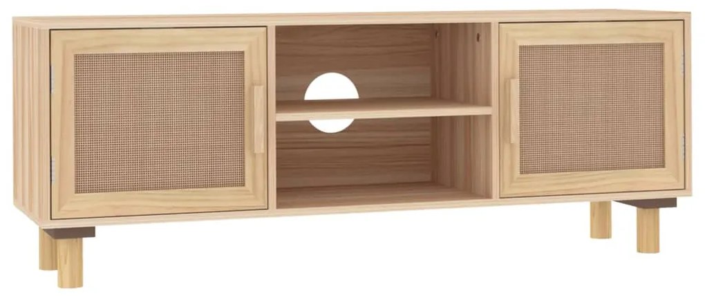 vidaXL Έπιπλο Τηλεόρασης Καφέ 105x30x40 εκ Μασίφ Πεύκο &amp; Φυσικό Ρατάν