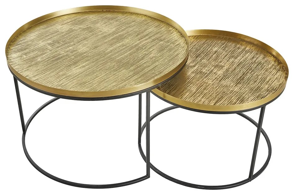 TOTALE COFFEE TABLE SET 2ΤΕΜ BRASS ANTIQUE ΜΑΥΡΟ D76/61xH43,5/39cm - 04-0877 - 04-0877