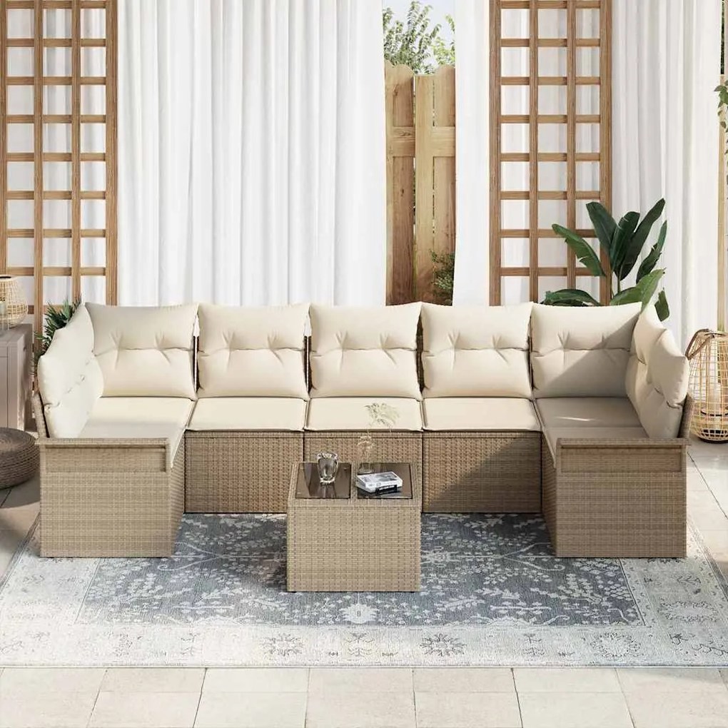 vidaXL Σετ Καναπέ Κήπου με μαξιλάρι 8 pcs Μπεζ, Κρέμα 55 x 55 x 37 εκ