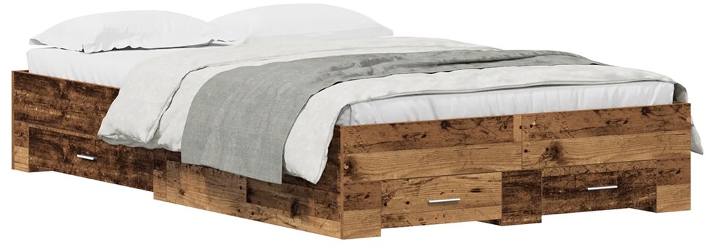 vidaXL Κρεβάτι με Συρτάρια Παλαιό ξύλο 120 x 200 cm Επεξεργασμένο ξύλο