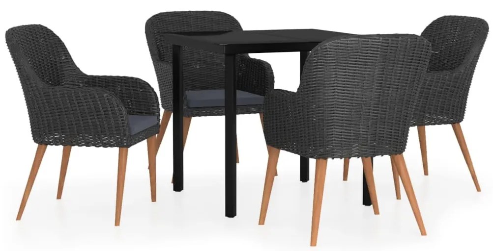 vidaXL Σετ Τραπεζαρίας Κήπου 5 Τεμαχίων Μαύρο με Μαξιλάρια