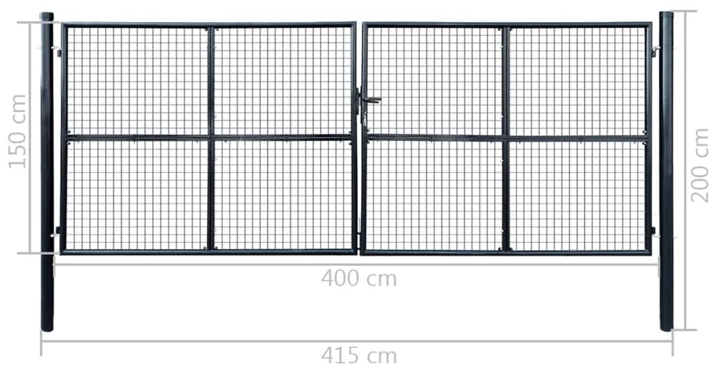 vidaXL Πόρτα Κήπου με Πλέγμα Γκρι 415x150 εκ. από Γαλβανισμένο Ατσάλι