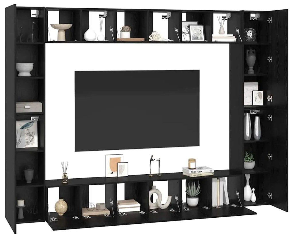 vidaXL Σετ επίπλου τηλεόρασης 10 pcs Μαύρη Οξυά 30,5 x 30 x 90 cm