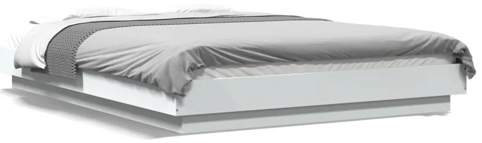 vidaXL Πλαίσιο Κρεβατιού με LED Λευκό 135x190 εκ Επεξεργ. Ξύλο