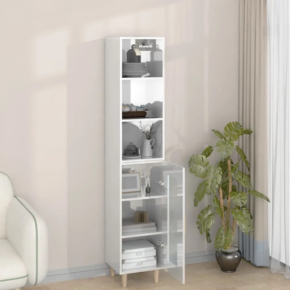 vidaXL Ντουλάπι Γυαλ. Λευκό 34,5 x 34 x 180 εκ. από Επεξεργασμένο Ξύλο