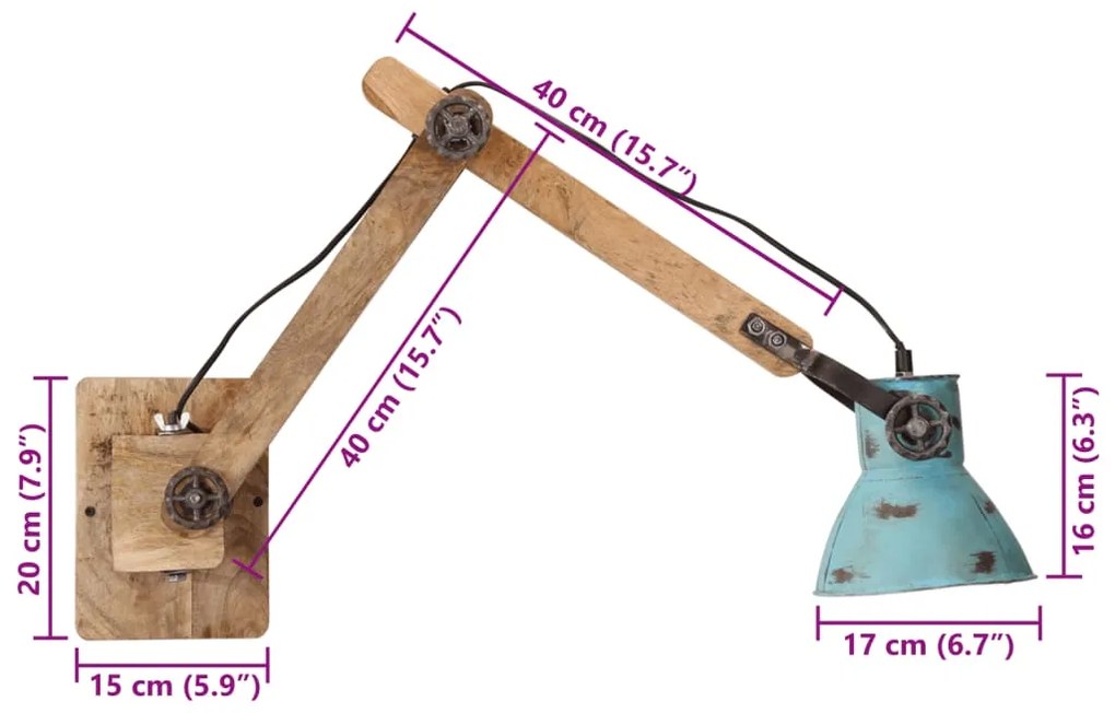 Φωτιστικό Τοίχου 25 W Αντικέ Μπλε 96 x 15 x 20 εκ. Ε27 - Μπλε