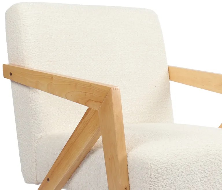 Πολυθρόνα Garifa pakoworld λευκό ύφασμα με πόδι σε φυσική απόχρωση 79x75x75εκ