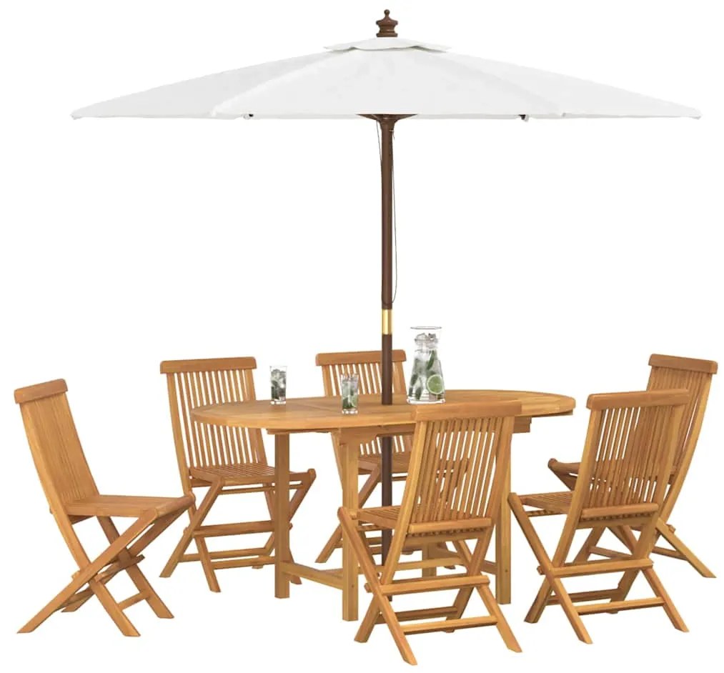 vidaXL Σέτ φαγητού για κήπο 7 pcs Καφέ Στερεό Ξύλο Τίκ