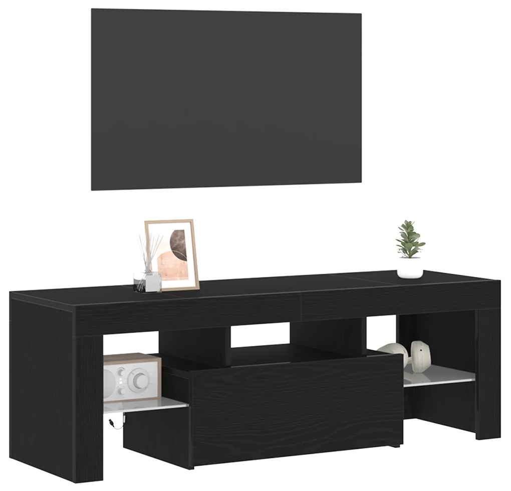 vidaXL Ντουλάπα τηλεόρασης με LED φώτα Μαύρη Δρυς 120x35x40 εκ