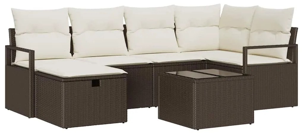 vidaXL Σετ Καναπέ Κήπου με μαξιλάρι 7 pcs Καφέ Πολυ ράταν