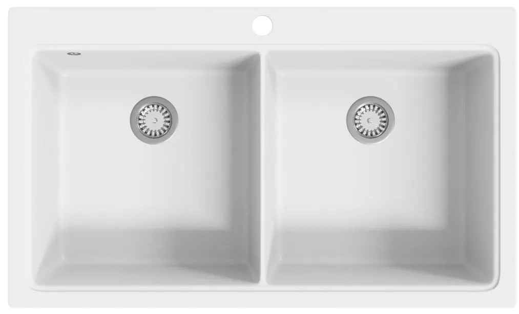 Νεροχύτης Ένθετος με Διπλή Γούρνα Λευκός Γρανιτένιος