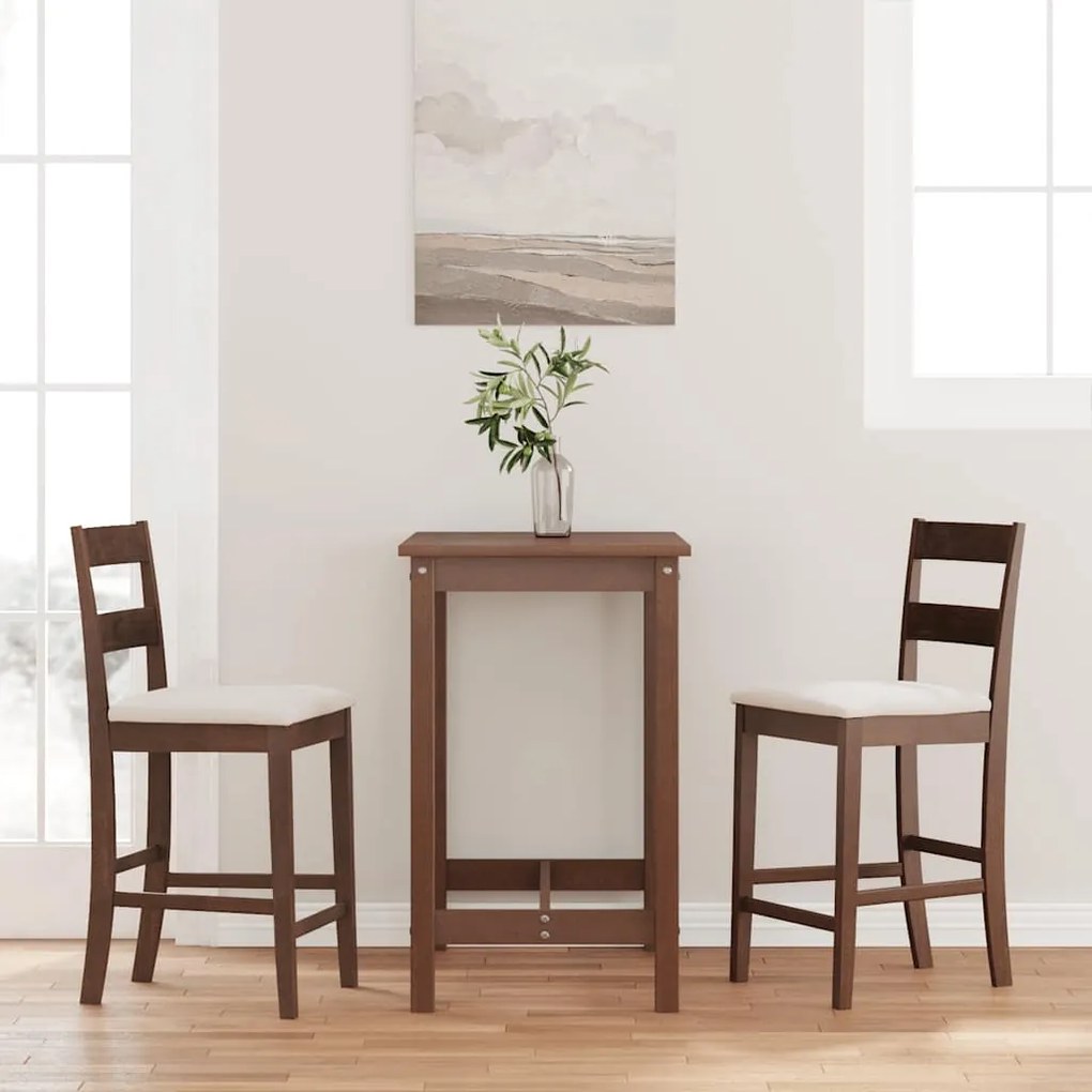 vidaXL σκαμπό μπαρ με μαξιλάρια 2 τεμάχια καφέ μασίφ ξύλο καουτσούκ