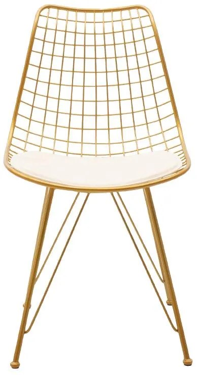 Καρέκλα Taj μέταλλο χρυσό-μαξιλάρι PVC λευκό 49x58x88.5 εκ.