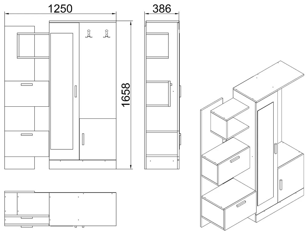 ΕΠΙΠΛΟ ΕΙΣΟΔΟΥ ΜΕ ΡΑΦΙΑ &amp; ΚΑΘΡΕΠΤΗ ILIANA HM2265 ΛΕΥΚΟ-SONAMA 125,5x37,5x166,5Y εκ.