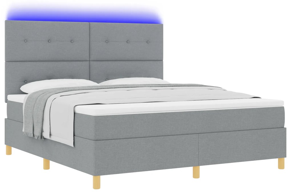vidaXL Κρεβάτι με βάθρο με στρώμα & LED Ανοιχτό Γκρι 180x200 εκ. Υφασμα
