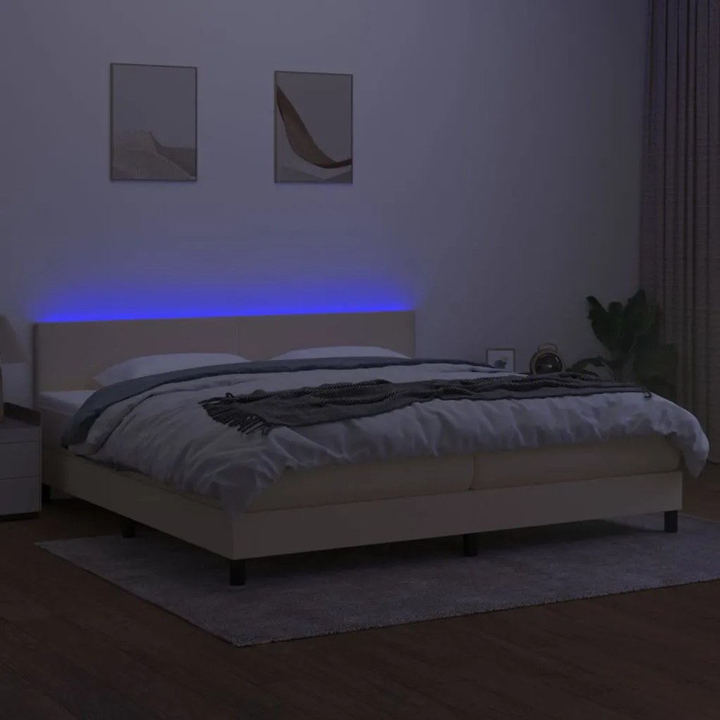 ΚΡΕΒΑΤΙ BOXSPRING ΜΕ ΣΤΡΩΜΑ &amp; LED ΚΡΕΜ 200X200 ΕΚ. ΥΦΑΣΜΑΤΙΝΟ 3133026