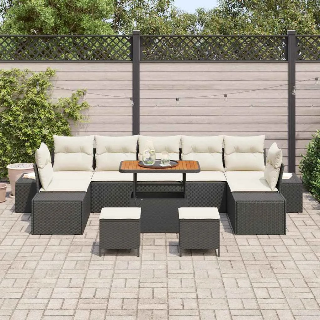 vidaXL Σετ Καναπέ Κήπου 10 pcs Μαύρο, Κρέμα 90 x 55 x 71 cm