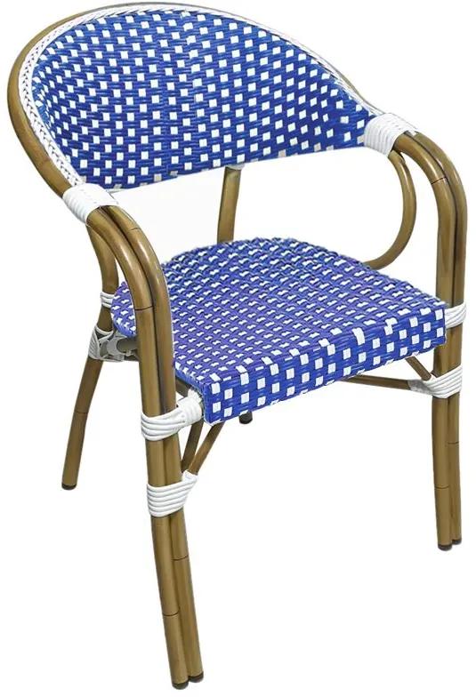 PARIS Πολυθρόνα Dining Αλουμίνιο Φυσικό, Wicker Άσπρο - Μπλε, Στοιβαζόμενη -  57x59x84cm