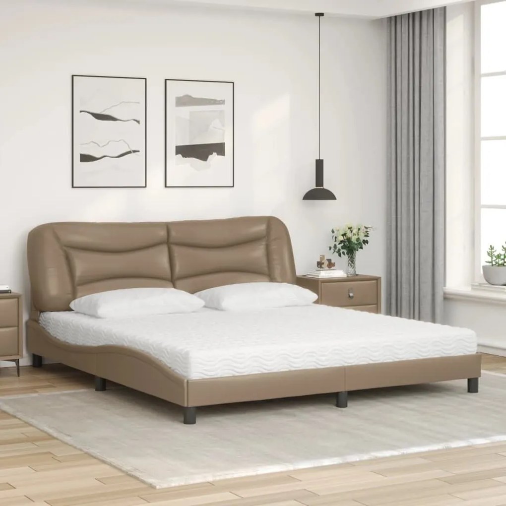 Κρεβάτι με Στρώμα Καπουτσίνο 180x200 εκ. Συνθ. Δέρμα - Καφέ