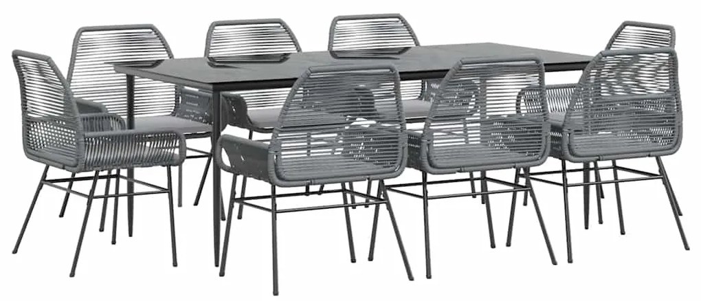 vidaXL Σετ Τραπεζαρίας Κήπου 9 τεμ. Γκρι Συνθ.Ρατάν/Γυαλί με Μαξιλάρια