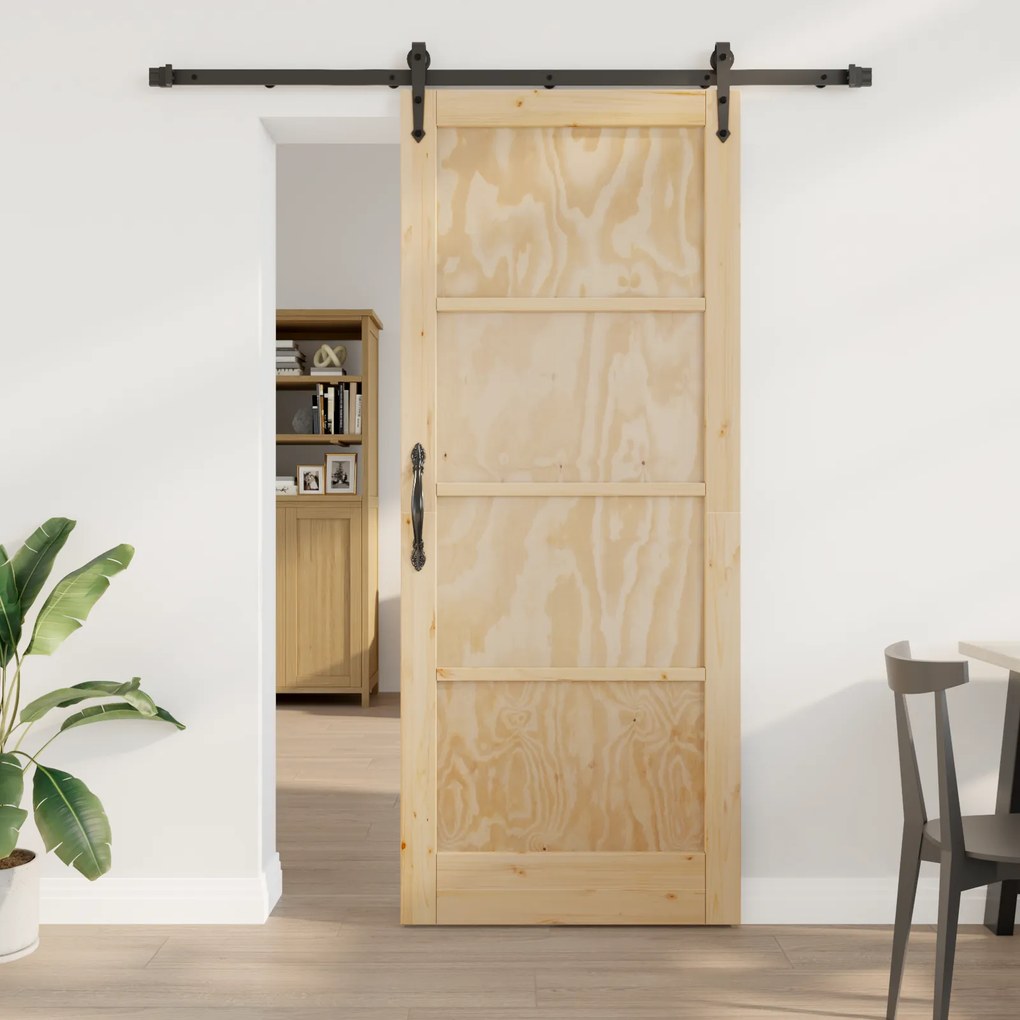 vidaXL Συρόμενη Πόρτα με Σετ Υλικών 86x211 εκ. Συμπαγές Ξύλο Πεύκου
