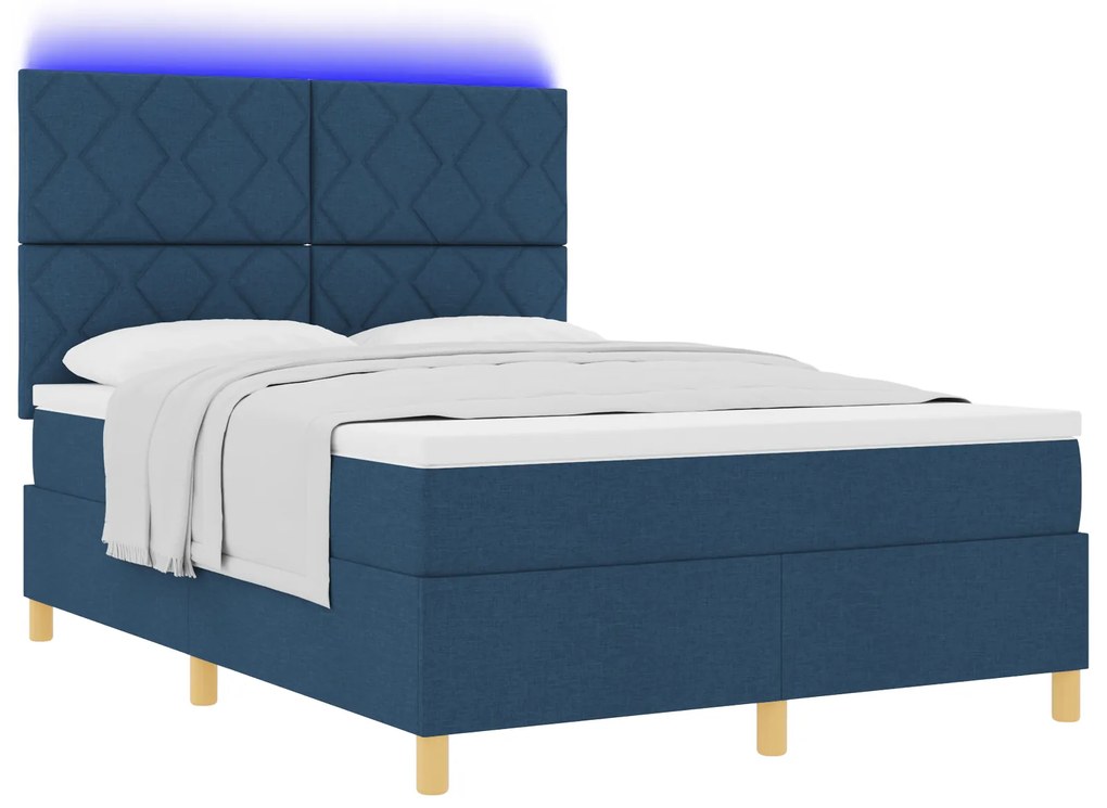 vidaXL Κρεβάτι με Στήριξη και Στρώμα & LED Μπλέ 140x200 cm Υφάσματος