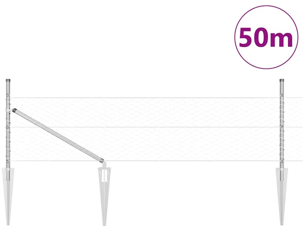 vidaXL Φράχτης με Στήλες. Ασημί 0.4 x 50 μ. Ατσάλι με επικάλυψη PVC