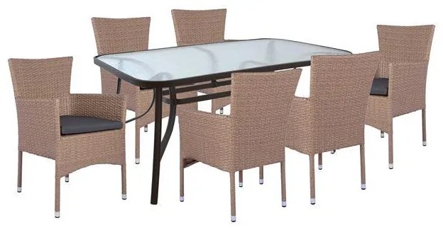 Set 7 pieces Table metallic brown 160x90 with 6 armchairs Brown -Mocha wicker