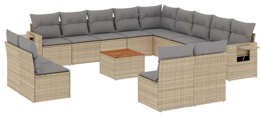 vidaXL Σαλόνι Κήπου Σετ 14 Τεμαχίων με Μαξιλάρια Μπεζ Συνθετικό Ρατάν