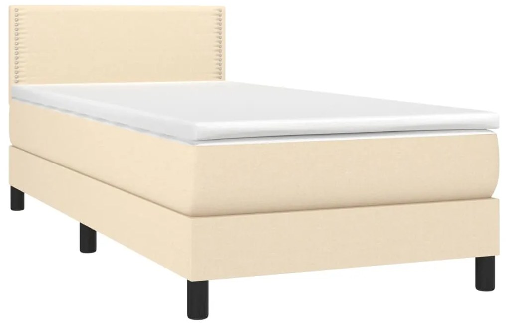 vidaXL Κρεβάτι Boxspring με Στρώμα & LED Κρεμ 100x200 εκ. Υφασμάτινο