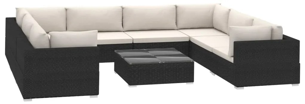 vidaXL Σαλόνι Κήπου 9 Τεμαχίων Μαύρο από Συνθετικό Ρατάν με Μαξιλάρια