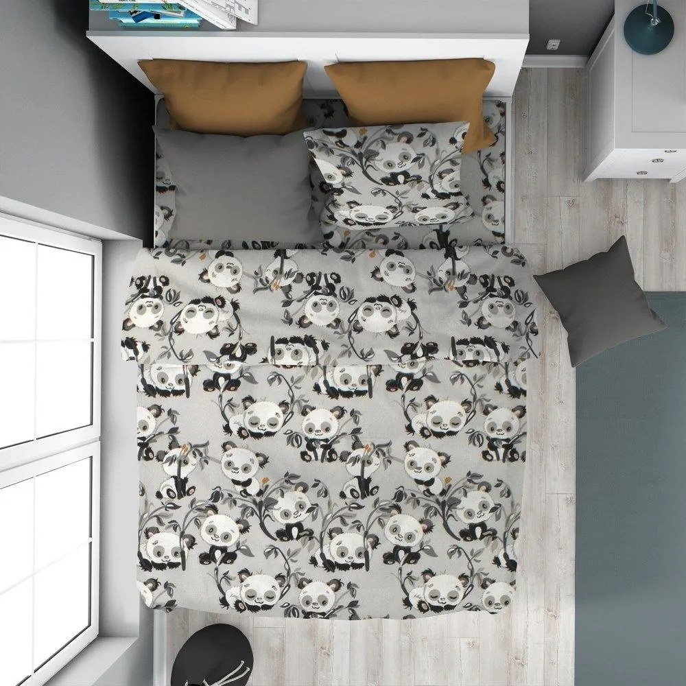 Παπλωματοθήκη Παιδική Panda Bear 96 Grey DimCol Μονό 160x240cm 100% Βαμβακερή Φανέλα